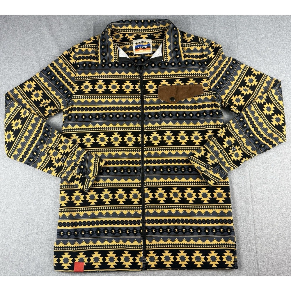 PRNTD by Polymer Mens Small Aztec Southwestern Full Zip Shirt Jacket Cotton